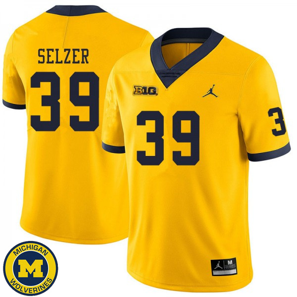 Mens Michigan Wolverines #39 Alan Selzer Yellow Embroidery Jersey